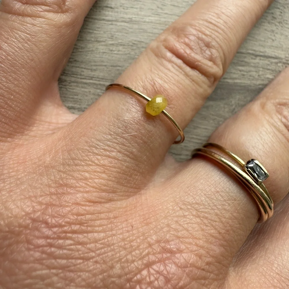 Gold Fill Wire Stacking Ring with Yellow Faceted Bead - Picture 2 of 2